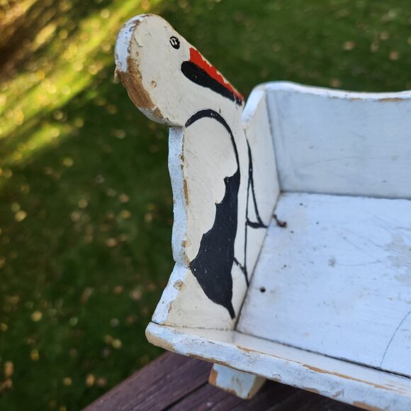 STORK Small Baby Doll Wooden CRADLE Folk Art Primitive SCHWARZ TOY Hand Painted - Picture 3 of 10